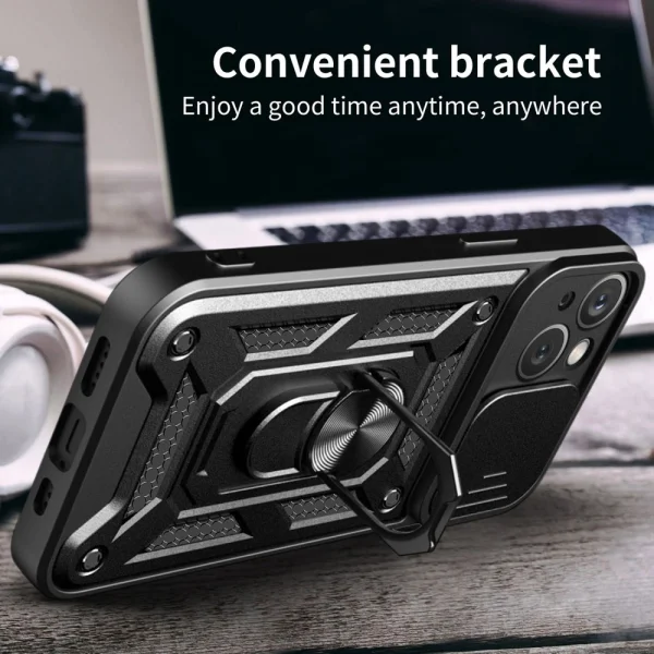 Shockproof back cover with stand for Iphone 14, black 3