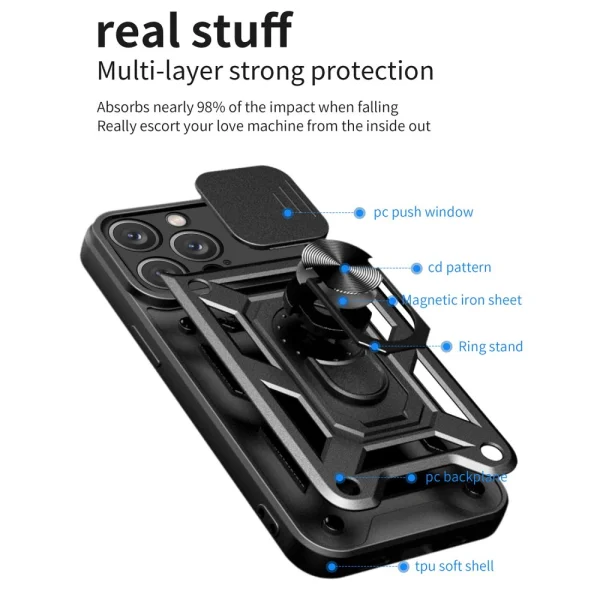 Удароустойчив калъф за Iphone 14 Pro, с поставка, черен 2