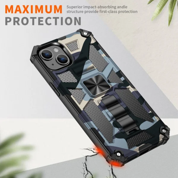 Shockproof back cover with Military stand for Iphone 14, blue camouflage 4