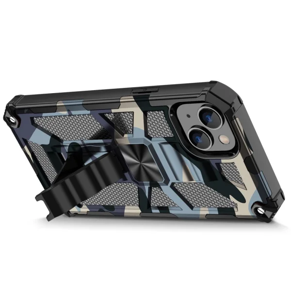 Shockproof back cover with Military stand for Iphone 14, blue camouflage 2