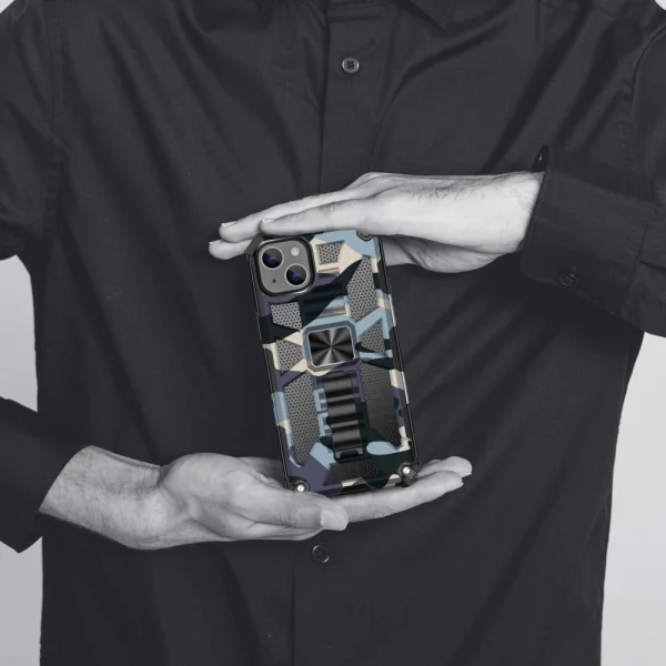 Shockproof back cover with Military stand for Iphone 14, blue camouflage 5