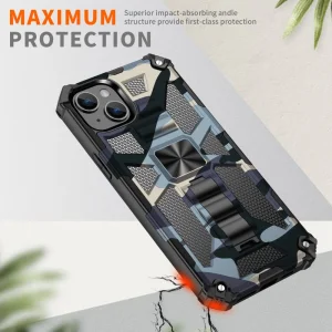 Shockproof back cover with Military stand for Iphone 14, blue camouflage 4