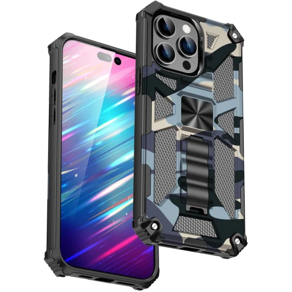 Shockproof back cover with Military stand for Iphone 14 Pro, blue camouflage 2