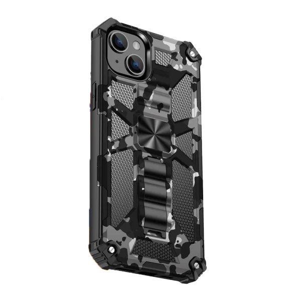 Military shockproof case with stand for Iphone 14 Plus, black camo 1