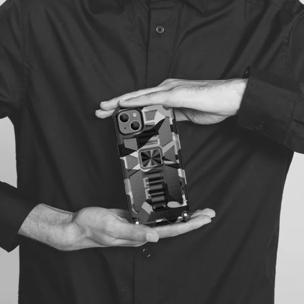 Military shockproof case with stand for Iphone 14 Plus, black camo 3