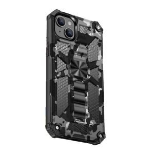 Удароустойчив гръб с поставка Military за Iphone 14 Plus, камуфлаж черен