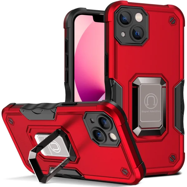 Shockproof Kickstand back cover for Iphone 14, stand, red 1