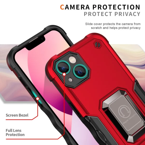 Shockproof Kickstand back cover for Iphone 14, stand, red 2