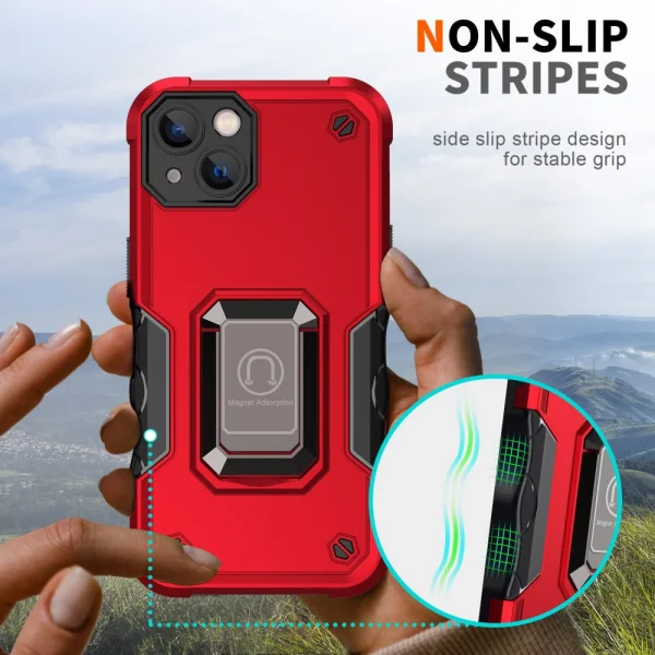 Shockproof Kickstand back cover for Iphone 14, stand, red 4