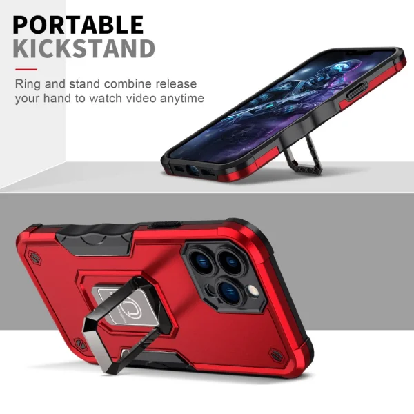 Удароустойчив гръб с поставка Kickstand Dual Layer Hard за Iphone 13 Pro Max, червен 6