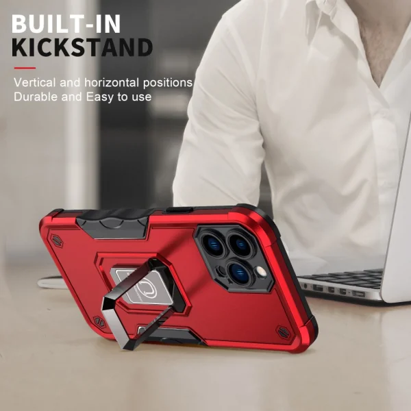 Удароустойчив гръб с поставка Kickstand Dual Layer Hard за Iphone 13 Pro Max, червен 4