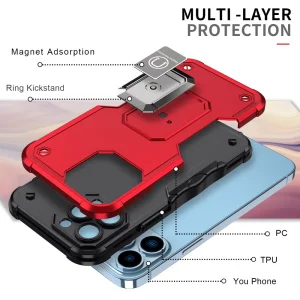 Удароустойчив гръб с поставка Kickstand Dual Layer Hard за Iphone 13 Pro Max, червен 5