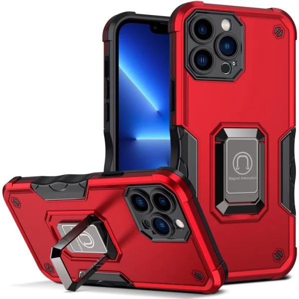 Удароустойчив гръб с поставка Kickstand за iPhone 14 Plus, Червен 1