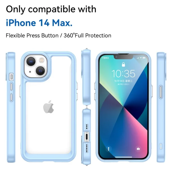 Удароустойчив калъф Acrylic Clear за iPhone 14 Plus, Син 3
