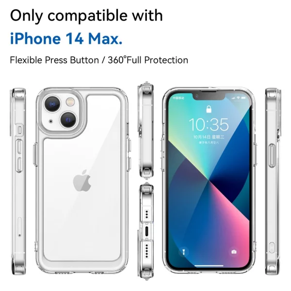Shockproof case Acrylic Clear for iPhone 14 Plus, Transparent 3