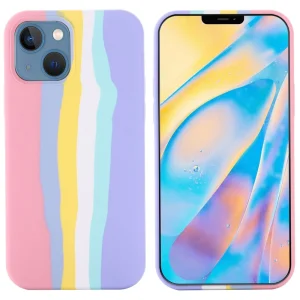 Силиконов калъф за Iphone 14 Plus, розова дъга