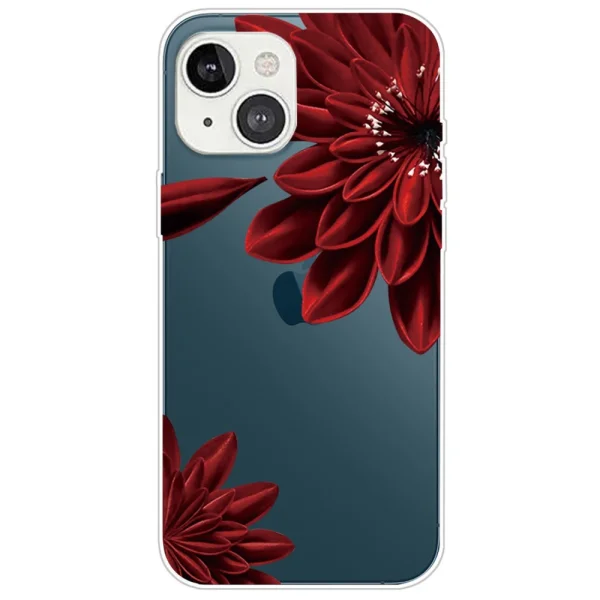 Silicone Case for iPhone 14 Plus, Red Flower 1