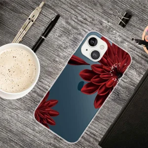 Silicone Case for iPhone 14 Plus, Red Flower 3