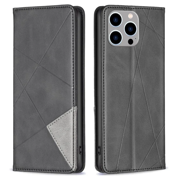 Leather Wallet Stand Book Case for iPhone 14 Pro Max, gray 1