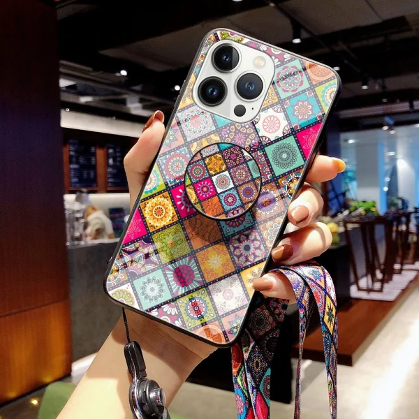 Glass case for Iphone 14 Pro Max, with lanyard and popsocket, Colorful Mosaic 3