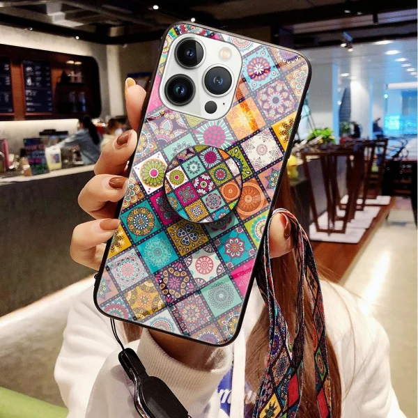 Glass case for Iphone 14 Pro Max, with lanyard and popsocket, Colorful Mosaic 6