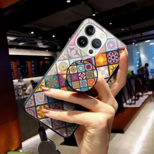 Glass case for Iphone 14 Pro Max, with lanyard and popsocket, Colorful Mosaic 5