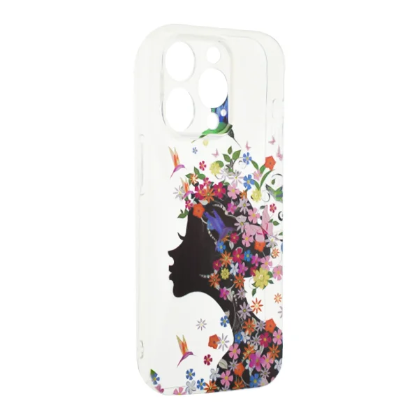 Silicone Case for iPhone 14 Pro, Woman with Flowers 2