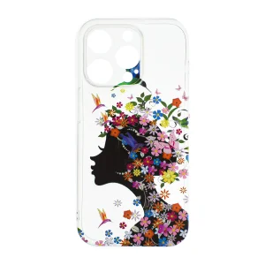 Силиконов калъф за iPhone 14 Pro, Жена с цветя