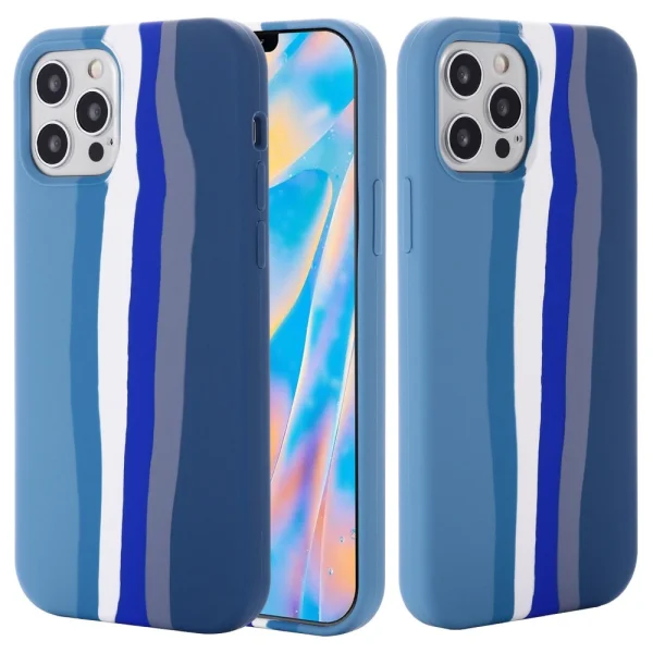 Rainbow Design Silicone Case for iPhone 14 Pro, blue rainbow 6