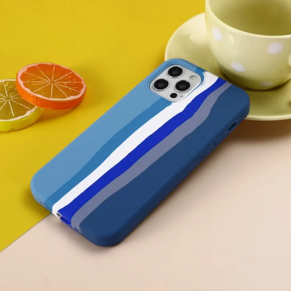 Rainbow Design Silicone Case for iPhone 14 Pro, blue rainbow 5