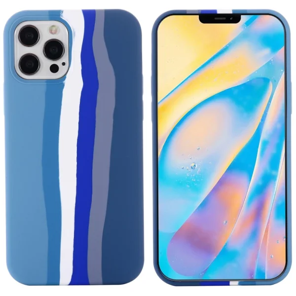 Rainbow Design Silicone Case for iPhone 14 Pro, blue rainbow 1