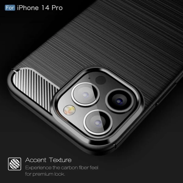 Carbon Fibre Brushed Silicone Case for iPhone 14 Pro, black 4