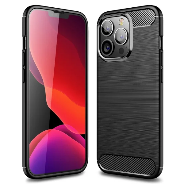Carbon Fibre Brushed Silicone Case for iPhone 14 Pro, black 1