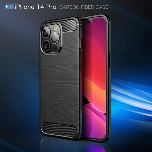 Carbon Fibre Brushed Silicone Case for iPhone 14 Pro, black 2