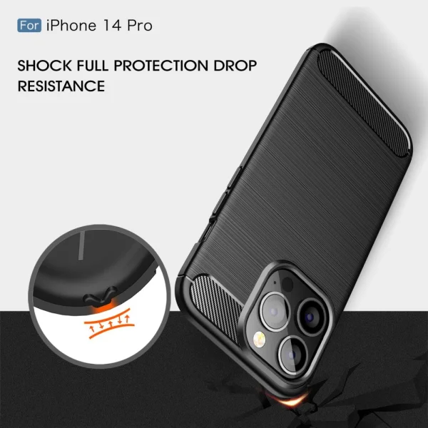 Carbon Fibre Brushed Silicone Case for iPhone 14 Pro, black 3