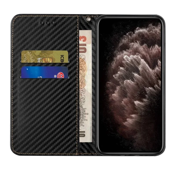 Калъф Тефтер Carbon Fiber за Iphone 14 Pro Max, черен 2