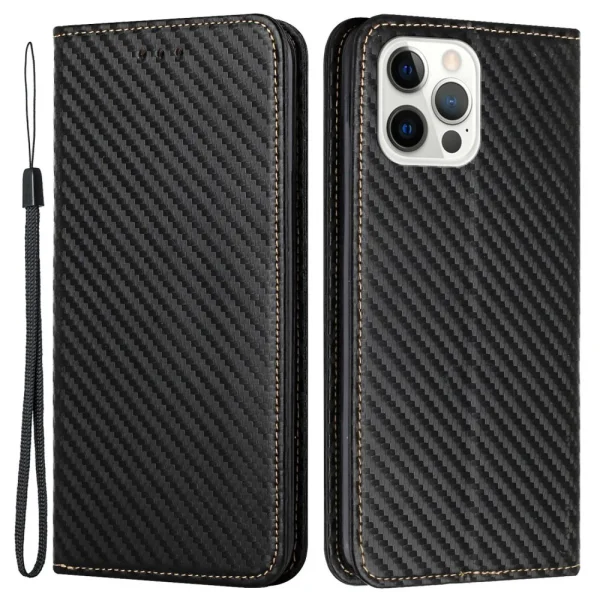 Калъф Тефтер Carbon Fiber за Iphone 14 Pro Max, черен 1