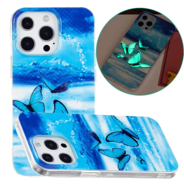 Silicone case for iPhone 14 Pro Max, phosphorescent, Butterflies 5