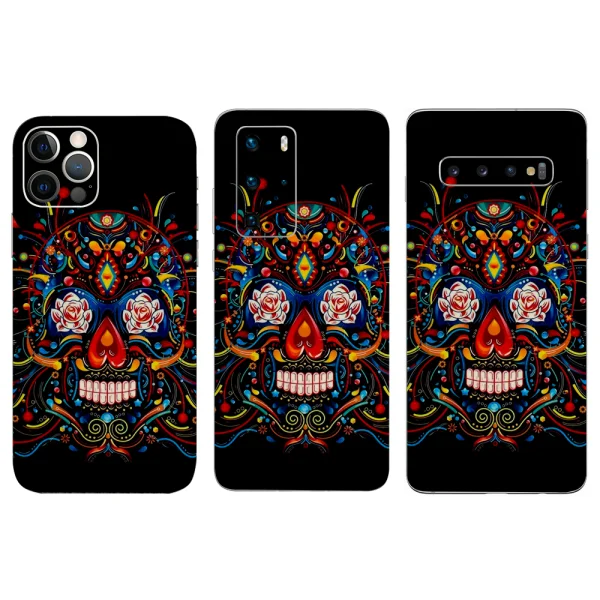 Custom Cut Phone Film Protector (Back), Colorful Skull 3D 1