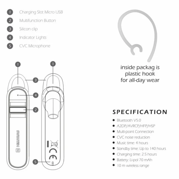 Безжична Bluetooth слушалка SWISSTEN CALLER,черен 5