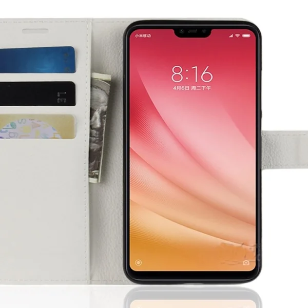Litchi Wallet Case for Xiaomi Mi 8 Lite, White 3