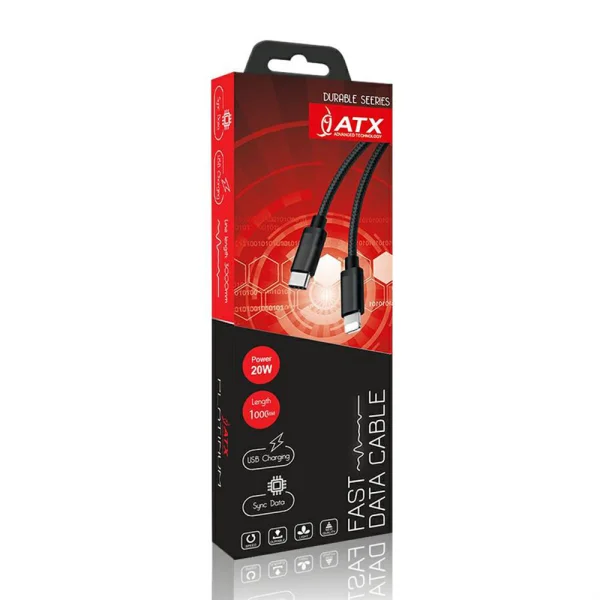 Cable ATX Braided, Lightning to Type C, 20W, black 3