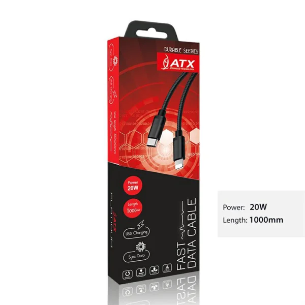 Cable ATX Braided, Lightning to Type C, 20W, black 2
