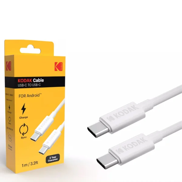 Кабел KODAK от USB-C към USB-C,1m, бял 2