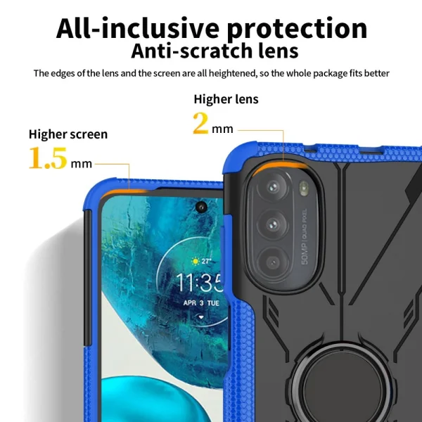 Удароустойчив калъф Ring Holder за Motorola Moto G52 4G / G82 5G, Син 5