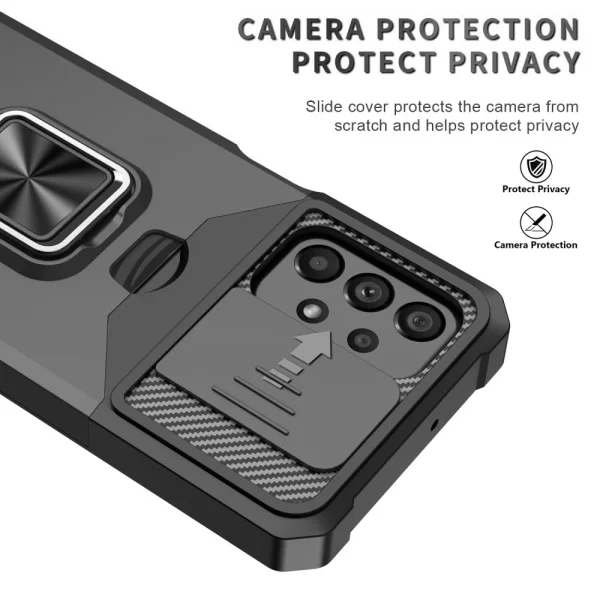 Удароустойчив калъф Metal Kickstand Camera Slider за Samsung Galaxy A23 4G / 5G, черен 4