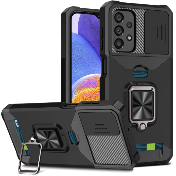 Удароустойчив калъф Metal Kickstand Camera Slider за Samsung Galaxy A23 4G / 5G, черен 1