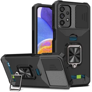 Удароустойчив калъф Metal Kickstand Camera Slider за Samsung Galaxy A23 4G / 5G, черен