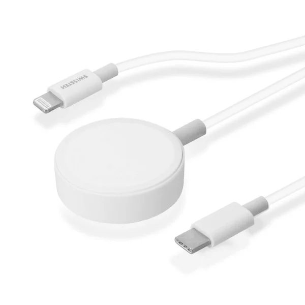 Wireless Charger Swissten 2in1, APPLE WATCH AND LIGHTNING, USB-C, 1.2 m, white 2