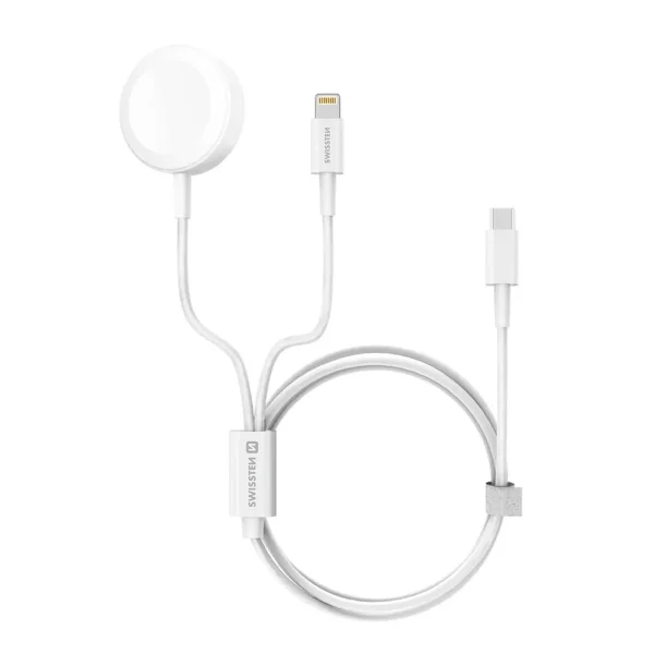 Wireless Charger Swissten 2in1, APPLE WATCH AND LIGHTNING, USB-C, 1.2 m, white 1